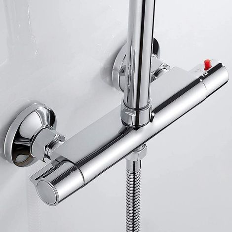 Thermostatischer Brausemischer 2 Ausgänge hoch und niedrig aus verchromtem Messing, Verbrühungsschutz-Wannenmischbatterie Badezimmer (1/5)