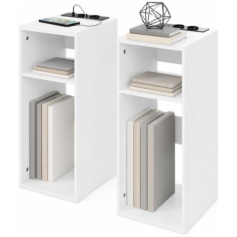 HOMCOM Set 2 Tavolini da Salotto Moderni con Ricarica e 2 Ripiani, Bianco (1/5)
