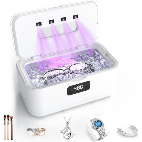 Nettoyeur de bijoux à ultrasons (50 kHz) – Appareil professionnel pour bijoux, lunettes, bagues, bracelets de montre et prothèses dentaires – Cuve en acier inoxydable 304 (1/5)