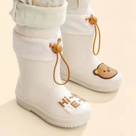 Bottes de pluie imperméables antidérapantes pour enfants ours blanc riz, chaussures d'eau à cordon garçons filles 17