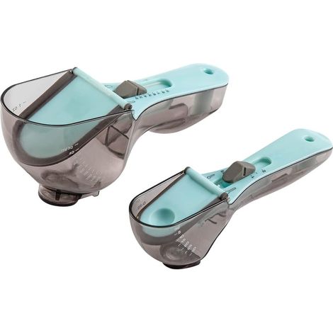 Lot de 2 cuillères doseuses réglables (grande cuillère à soupe et petite cuillère à café) — Compatible avec les mesures métriques (ml), les onces et les tasses. (1/5)