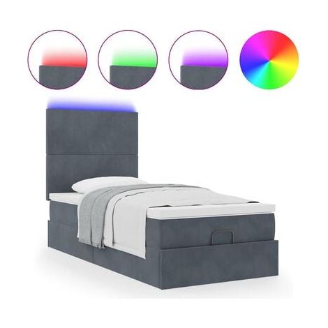 Cadre de lit ottoman avec matelas en velours gris foncé (80 × 200 cm), velours doux et confortable, pour chambre, décor moderne, facile à assembler (1/5)