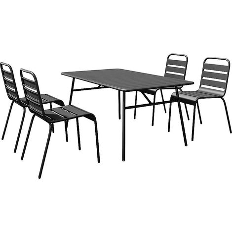 Salle à manger de jardin en métal - une table L.160 cm et 4 chaises empilables - Noir - MIRMANDE de MYLIA (1/5)