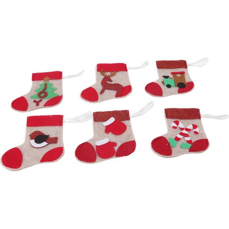 Chaussette décorative de Noël, petit sac cadeau, pendentif, décoration de Noël pour sapin, escaliers et cheminées, lot de 6 (1/5)