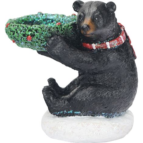 Support À Bougie Ours - Résine Noire - Pour Décoration Intérieure Table À Manger Cheminée Bureau - 9 x 6.5 x 8.5 cm - 1 Pièce (1/5)