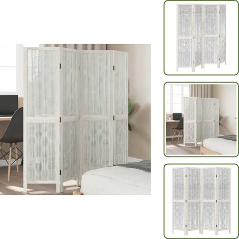 The Living Store Biombo separador de 4 paneles madera maciza Paulownia blanco - Madera paulownia