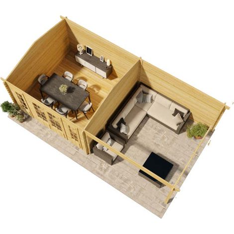 Alpholz Gartenhaus Freiburg-44 ISO Gartenhaus aus Holz in Braun, Holzhaus mit 44 mm Wandstärke inklusive Terrasse, Blockbohlenhaus mit Montagematerial