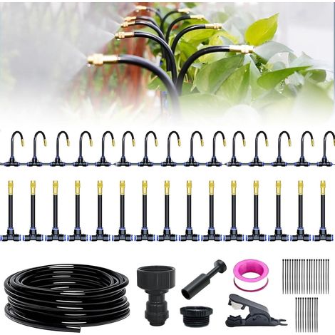 1 Kit Système D'irrigation, Buse Laiton 360°, Tuyau PE 15m, Serre-câbles, Pièces En T, Jardin Serre (1/5)