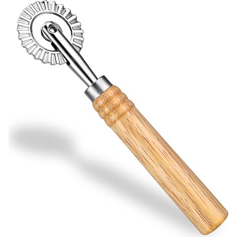 1pcs Roue coupe-pâtes, alliage de zinc, manche bois, outil cuisine, découpe pizza, raviolis, pâtisserie maison