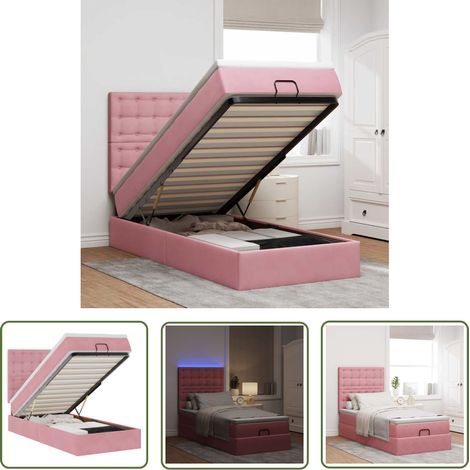 vidaXL Ottoman-Bett mit Matratzen & LEDs Rosa 100x200 cm Samt (1/5)