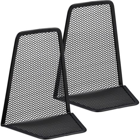 Relaxdays Set of 2 Bookends, Supports for Books, CDs, DVDs, HxWxD: app. 14.5 x 12.5 x 9 cm, Black