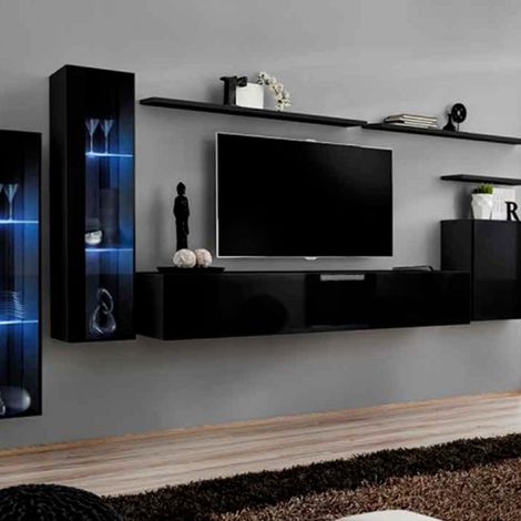 Meuble TV Mural Design "Switch XI" 330cm Noir (1/4)
