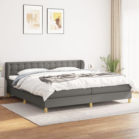 Lit à sommier tapissier avec matelas - Cadre De Lit Moderne: King Size - Lit Double - Gris foncé 200x200cm Tissu Chic-566237 (1/5)