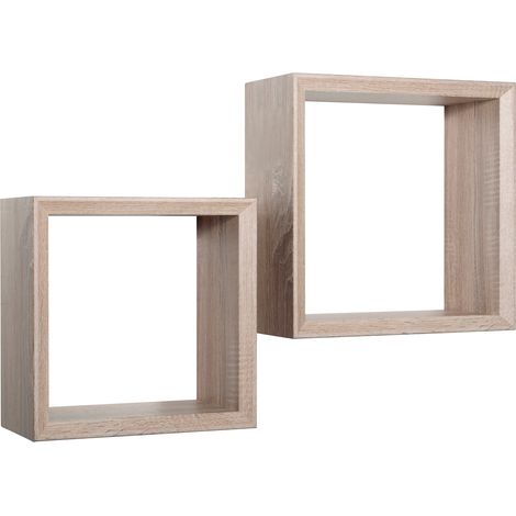 Set 2 Mensole Cubo da Parete Quadrato in Fibra di Legno Ginevra Rovere Sagerau (1/5)