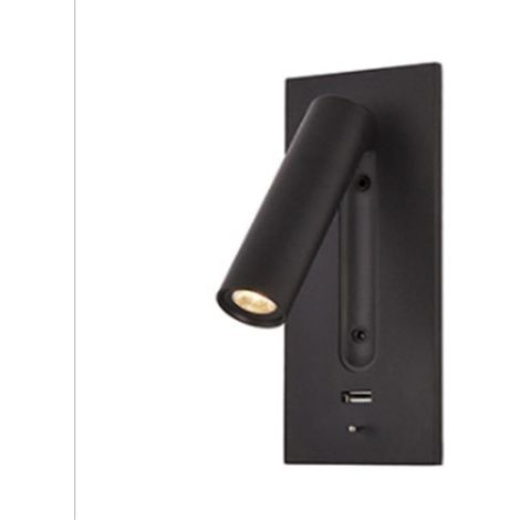 Lampe murale 3W, lampe de chevet LED, chargeur USB, interrupteur, lampe de chevet murale (lumière chaude) (1/4)