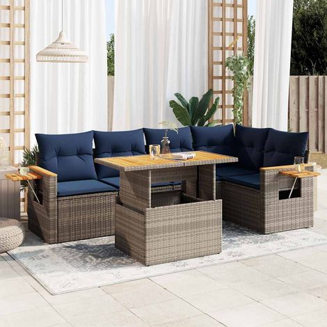 Set sofás jardín y cojines 6 pzas ratán sintético acacia gris vidaXL (1/5)