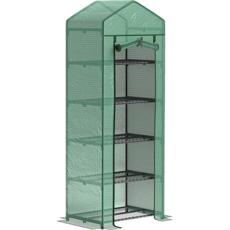 Serra da balcone con porta avvolgibile e 5 ripiani in acciaio e plastica 69 x 49 x 193 cm verde (1/5)
