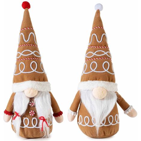 Gnomes de Noël en tissu coloré avec décors biscuit en pain d'épices, lot de 2