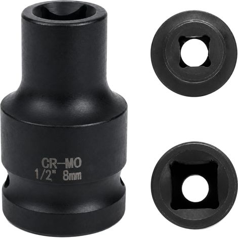 douille 8mm 1/2" 4 pans, douille a choc 1/2 8mm Acier Chrome-Molybdène CR-MO(Black) (1/5)