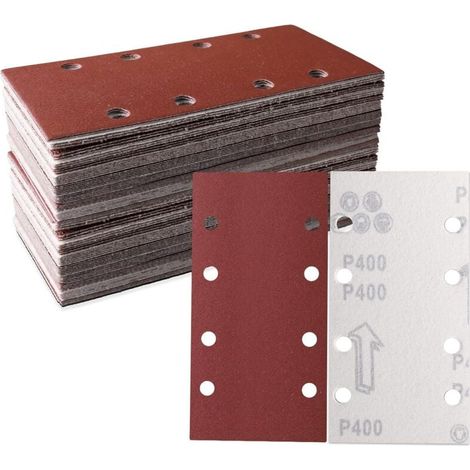 Lot de 30 Feuilles Abrasives Auto-Agrippantes 93x185 mm 8 Trous Grain 1500 pour Polissage et Rouille (1/4)