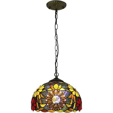 LEDANDER Lustre luxueux style Tiffany Lustre en vitrail, lumière chaude, 220 V/E27, luminaire décoratif rétro pour la maison, l'hôtel, le restaurant, le café et le bar - 30 cm (1/5)