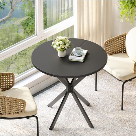 Mesa de comedor redonda de 80 cm con patas en X, tablero negro, patas regulables DESVIAE (1/5)