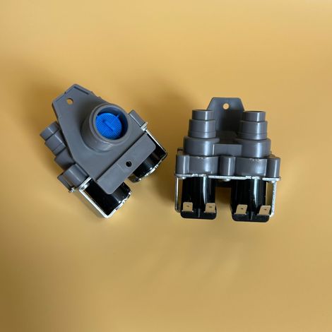 Water inlet solenoid valve for fully automatic washing machines, universal spare part for household appliances, one inlet, two outlets, double head