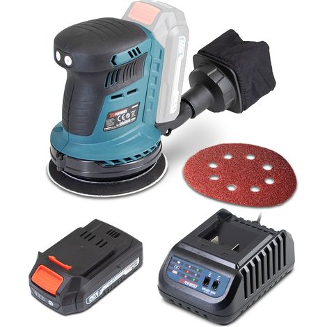 Ponceuse excentrique 20V max 125mm avec moteur brushless livrée avec 1 batterie 2Ah et un chargeur rapide. (1/4)