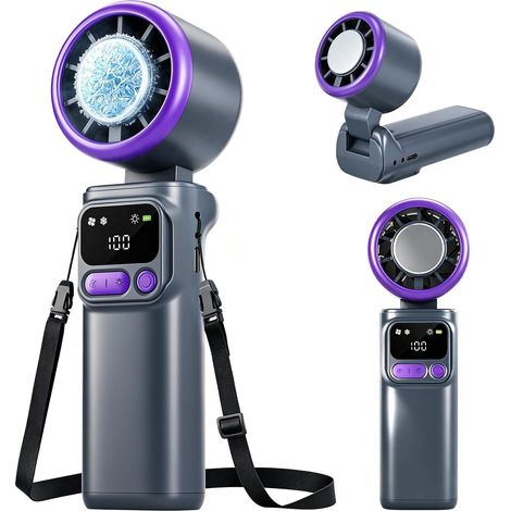 Ventilador portátil de mano, ventilador de bolsillo 3 en 1 con función de refrigeración, 199 niveles de velocidad, pantalla LED, luz LED brillante, hasta 6-8 horas de autonomía. (1/5)