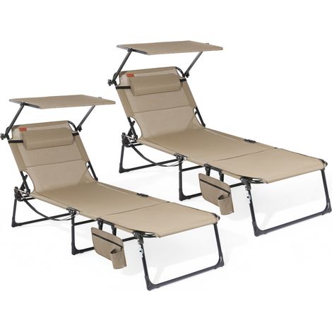 Homecall Klappstuhl 2-in-1 Sonnenliege mit Sonnendach klappbar, Strandliege, (mit Gesichtsausschnitt, Getränkehalter & Flaschenöffner, 2 St), Campingliege faltbar bis 180 kg, Gartenliege für Strand, P