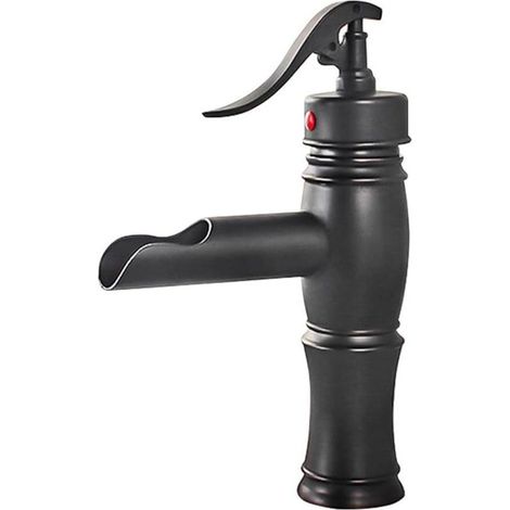 Einhebel-Wasserfall-Waschtischarmatur, klassische Einloch-Badarmatur, Warm- und Kaltwasserarmatur (schwarz, kurzes Modell, B).