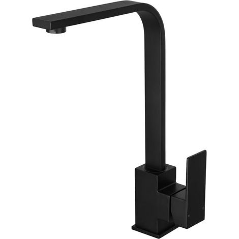 Robinet de cuisine carré intégré noir mat – Finition premium, montage facile sur évier standard, compatible tous matériaux (1/4)