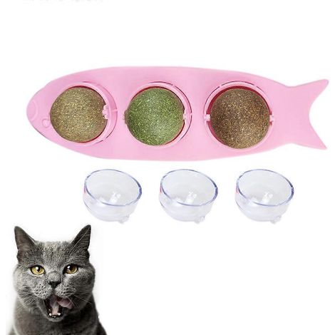 Boules à l'herbe à chat en forme de poisson, jouets muraux pour chats, jouet d'intérieur pour le nettoyage des dents, boules à l'herbe à chat à mâcher - Rose (1/5)
