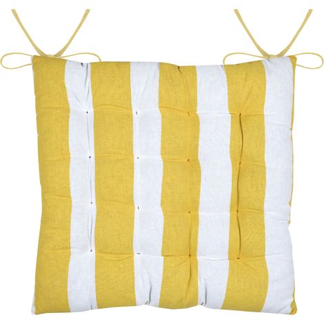 Galette de chaise polycoton matelassée à rayures Jaune 38x38 cm