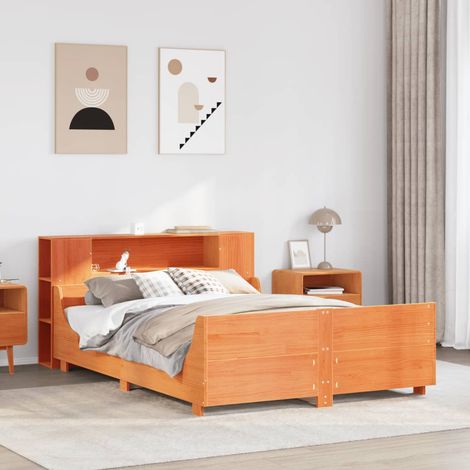 Massivholzbett ohne Matratze Wachsbraun 135x190 cm Kiefernholz
