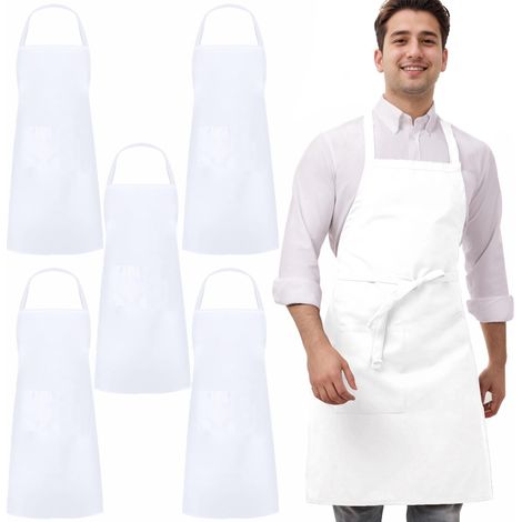 5 Pièces Noir Blanc Tabliers Chef Tabliers pour Hommes et Femmes Professionnel Cuisine Serveur Tabliers 1 Poche (1/4)
