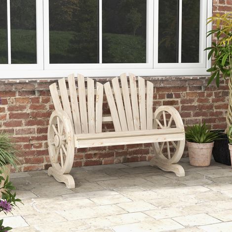 Panchina da giardino, design a ruota di carro, per 2 persone, in legno naturale (1/5)