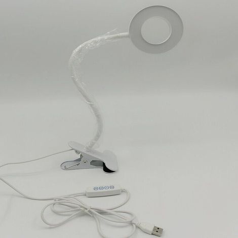 Lampe de Bureau Pince Lampe de Lecture Clipsable Luminosité Réglable Lampe Pince pour Lit Lampe Bureau Led USB pour Étude et Travail, Blanc (1/4)