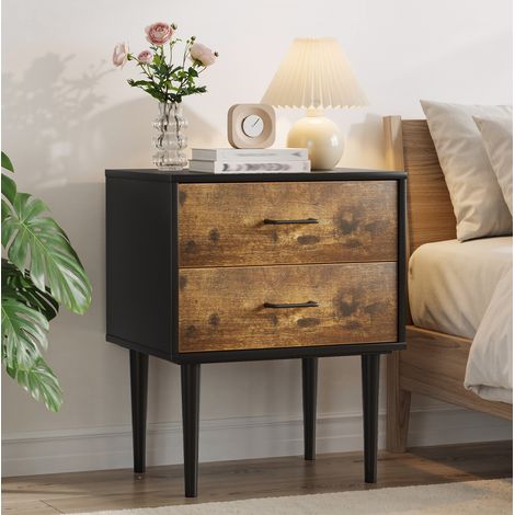 Retro-Nachttisch mit 2 Schubladen, MDF, Antikbraun 50,8 x 38,1 x 33,47 cm HAVRYA (1/5)