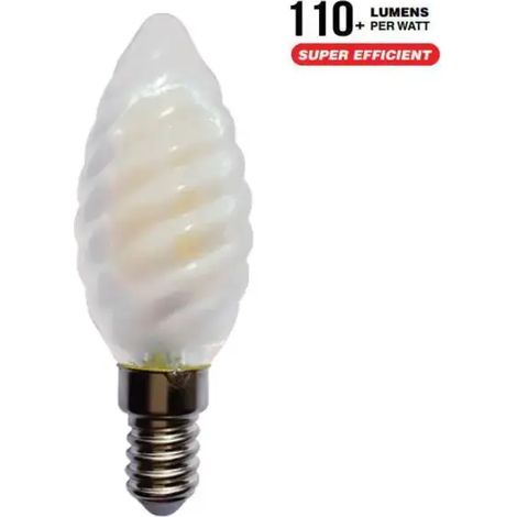 Alcapower Lampadina LED Tortiglione C37 Vetro Frost 4W 510lm 3000K Attacco E14 Luce Calda Effetto Diffuso Classe Energetica E Design Elegante
