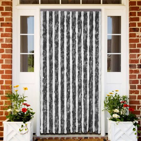 Moustiquaire Porte, Rideau pour Porte, Rideaux Anti Mouche Gris et blanc 90x220 cm Chenille GTY73494 (1/4)