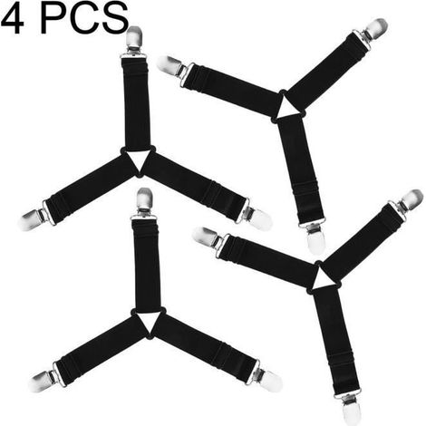 4pcs Attaches Réglables pour Drap de Lit Sangles Elastiques Y Forme Housse de Matelas Coussin de Canapé(Noir) (1/4)