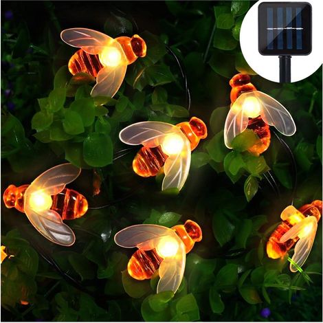 Décoration de Noël 20 LED 5M Simulation Abeilles à Miel Lampe à chaîne d'énergie Solaire Cour extérieure Miel Abeille Guirlande Lumineuse décoration de Mariage veilleuse (1/5)