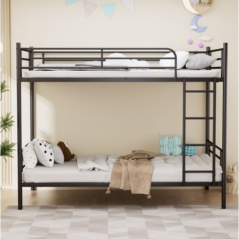 Etagenbett 90x190 cm in nero in metallo con scala e protezione anticaduta (1/5)