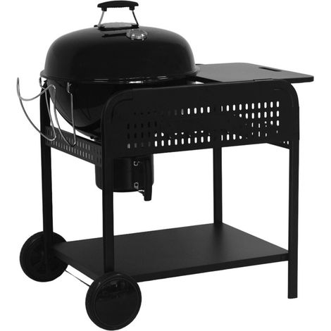Round charcoal barbecue enamelled steel Ø53cm with trolley black 106.5x71x111.5 cm - Maurice