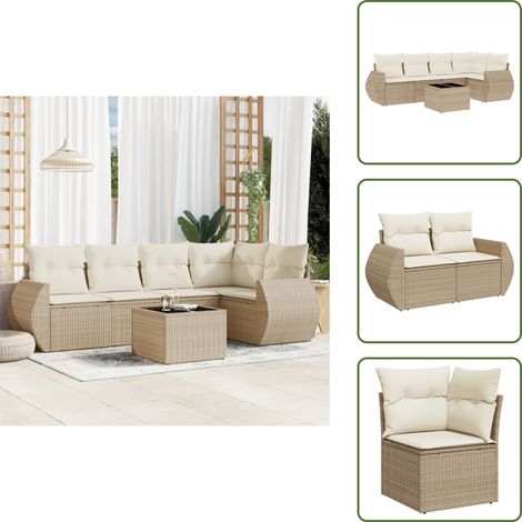6-tlg. Garten-Sofagarnitur mit Kissen Beige Poly Rattan - Gartenmöbel Set - PE-Rattan Möbel - Outdoor Lounge - Esstisch Set - Gartenlounge (1/5)
