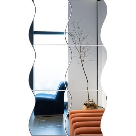 6PCS Miroir Mural Autocollant, miroirs Autocollants muraux ondulés Miroir Stickers Miroirs Muraux Adhesif Miroir Decoratif Miroir pour Maison Décor Murales - Silver 16.5 X 19cm (1/5)