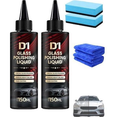 2PCS Glass Polishing Liquid,Car Compound Windshield Oil Film Remover, Anti-Fog Hydrophobic Coating Spray, Wiper Marks BAUME (1/4)