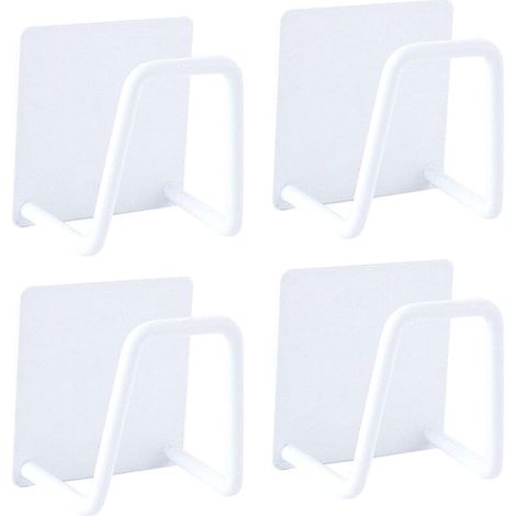 Lot de 4 porte-éponges auto-adhésifs, pour la cuisine, montage sans perçage, en acier inoxydable, antirouille et étanche, Blanc (1/5)