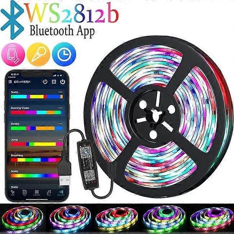 Bande LED RGBIC WS2812B Bluetooth 1-30 m 5 V CC USB pour bureau chambre ou TV - 1 mètre (3937 pouces) CHINE - Non étanche (1/5)